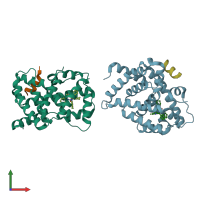 PDB entry 5q15 coloured by chain, front view.