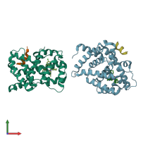 PDB entry 5q16 coloured by chain, front view.