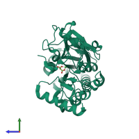 PDB entry 5q2t coloured by chain, side view.