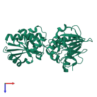 PDB entry 5q2t coloured by chain, top view.