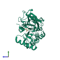 PDB entry 5q3a coloured by chain, side view.