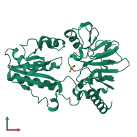 PDB entry 5q46 coloured by chain, front view.