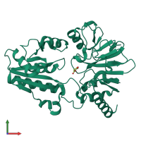 PDB entry 5q4b coloured by chain, front view.