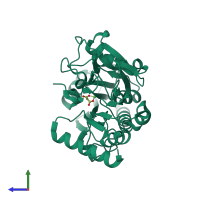 PDB entry 5q5e coloured by chain, side view.