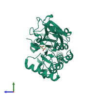 PDB entry 5q5h coloured by chain, side view.