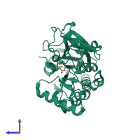 PDB entry 5q5l coloured by chain, side view.