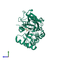 PDB entry 5q5z coloured by chain, side view.