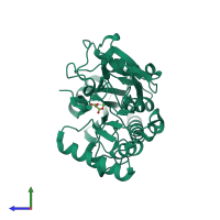 PDB entry 5q61 coloured by chain, side view.