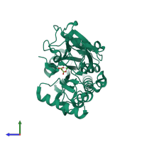 PDB entry 5q62 coloured by chain, side view.