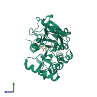 PDB entry 5q68 coloured by chain, side view.