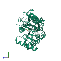 PDB entry 5q6a coloured by chain, side view.
