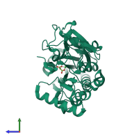 PDB entry 5q6k coloured by chain, side view.