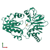 PDB entry 5q6w coloured by chain, front view.