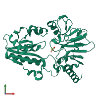 PDB entry 5q74 coloured by chain, front view.