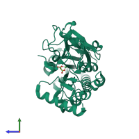 PDB entry 5q74 coloured by chain, side view.