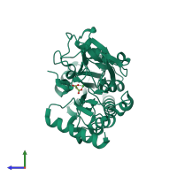 PDB entry 5q7b coloured by chain, side view.