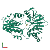 PDB entry 5q7w coloured by chain, front view.