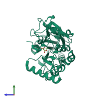 PDB entry 5q7y coloured by chain, side view.