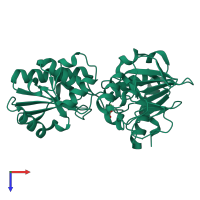 PDB entry 5q96 coloured by chain, top view.