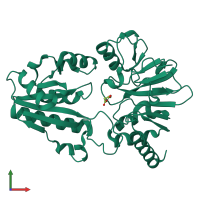 PDB entry 5q9t coloured by chain, front view.