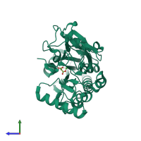 PDB entry 5q9t coloured by chain, side view.