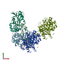 PDB entry 5qam coloured by chain, front view.