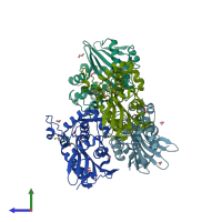 PDB entry 5qam coloured by chain, side view.