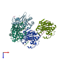 PDB entry 5qam coloured by chain, top view.