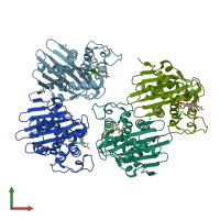 PDB entry 5qan coloured by chain, front view.