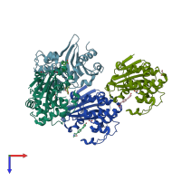PDB entry 5qas coloured by chain, top view.