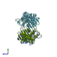 PDB entry 5qay coloured by chain, side view.