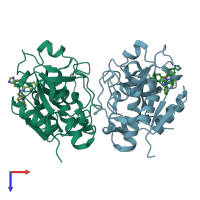 PDB entry 5qbu coloured by chain, top view.