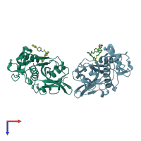 PDB entry 5qbx coloured by chain, top view.