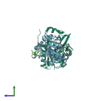 PDB entry 5qby coloured by chain, side view.