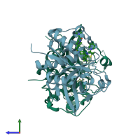 PDB entry 5qc0 coloured by chain, side view.