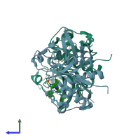 PDB entry 5qc1 coloured by chain, side view.