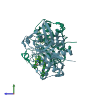 PDB entry 5qc2 coloured by chain, side view.