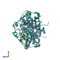 PDB entry 5qc4 coloured by chain, side view.