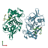 PDB entry 5qc8 coloured by chain, front view.