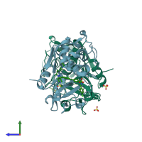 PDB entry 5qca coloured by chain, side view.