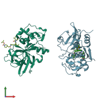 PDB entry 5qcb coloured by chain, front view.
