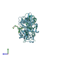 PDB entry 5qcb coloured by chain, side view.