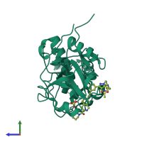 PDB entry 5qcd coloured by chain, side view.