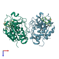 PDB entry 5qce coloured by chain, top view.