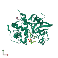 PDB entry 5qcf coloured by chain, front view.