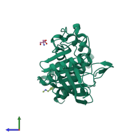 PDB entry 5qdh coloured by chain, side view.