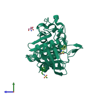 PDB entry 5qdi coloured by chain, side view.