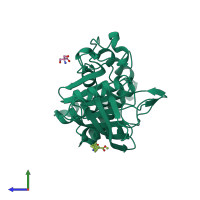 PDB entry 5qdl coloured by chain, side view.