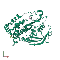 PDB entry 5qe2 coloured by chain, front view.