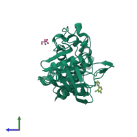 PDB entry 5qe6 coloured by chain, side view.